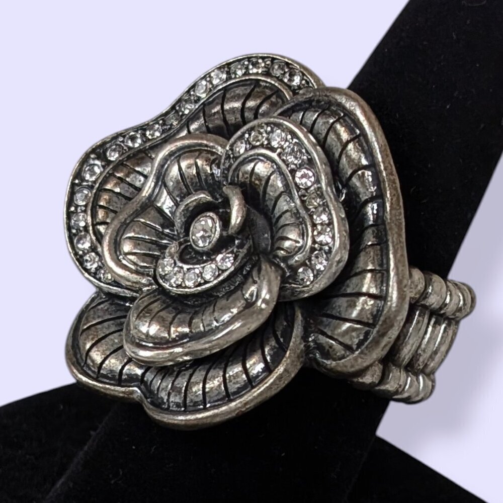 (2/$20) Floral Rhinestone Accent Stretch Ring